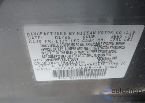 2025 Nissan Kicks Play S from USA, damaged, VIN 3N1CP5BV7SL475331